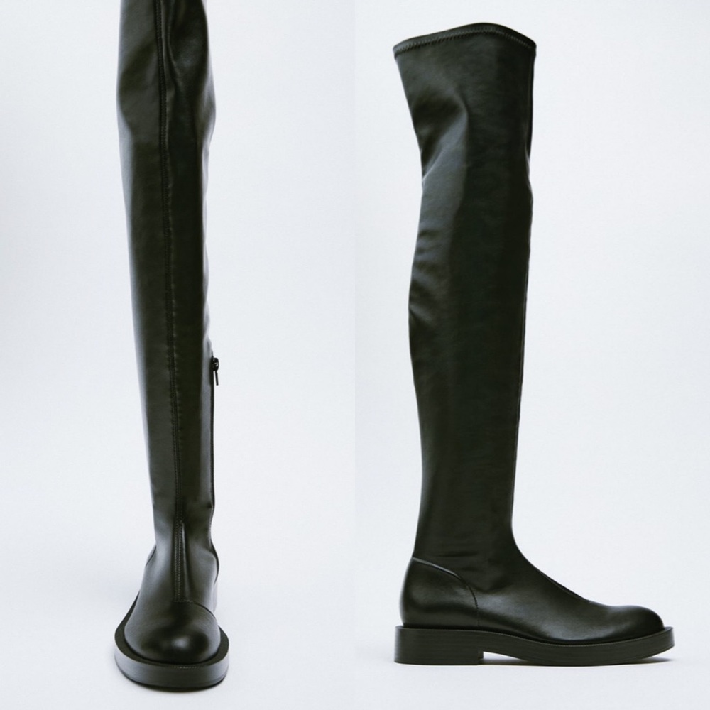 NWT Zara Flat Over the Knee Black Boots - Picture 4 of 11